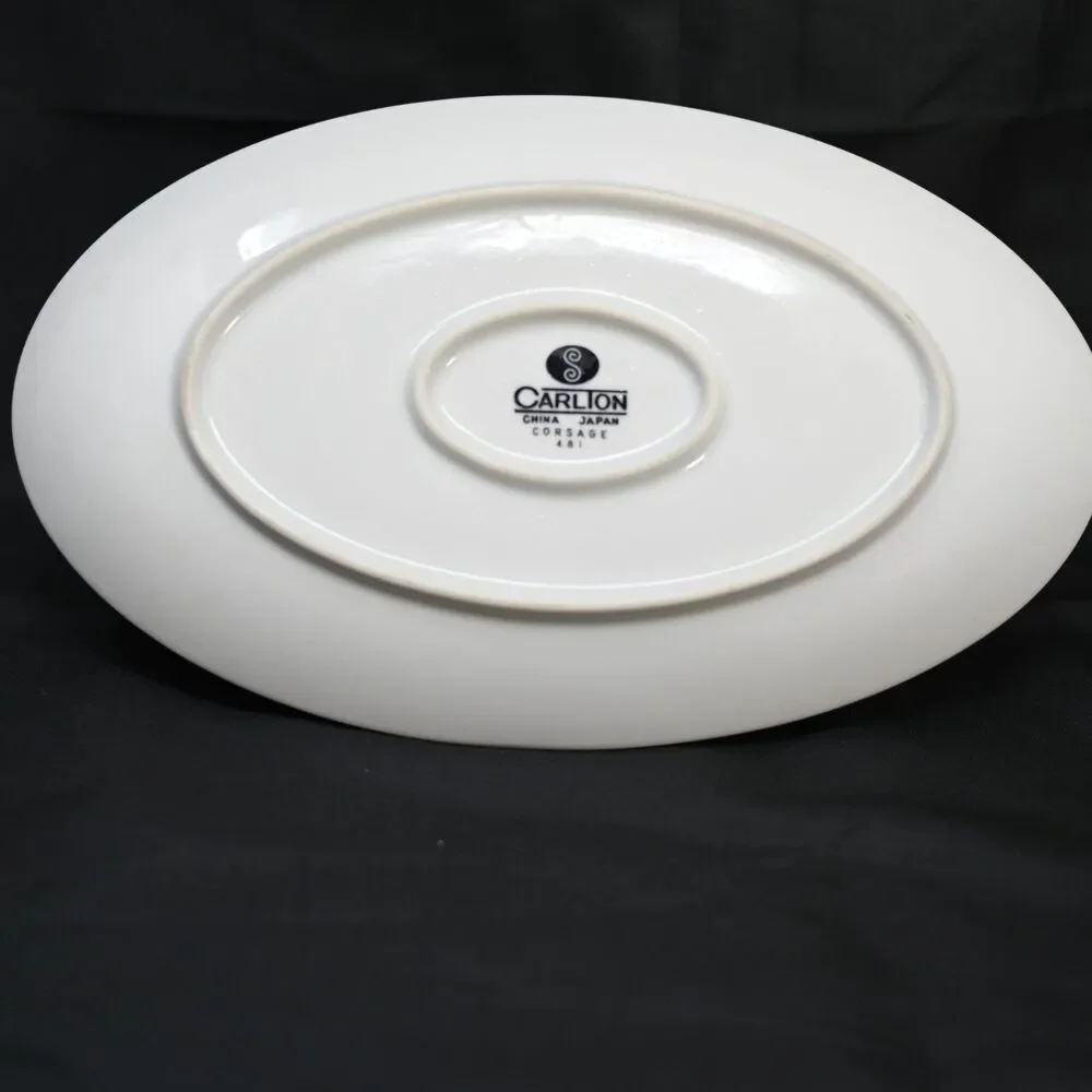 Vintage Carlton Corsage 481 Japan Gravy Boat Underplate Floral Platinum